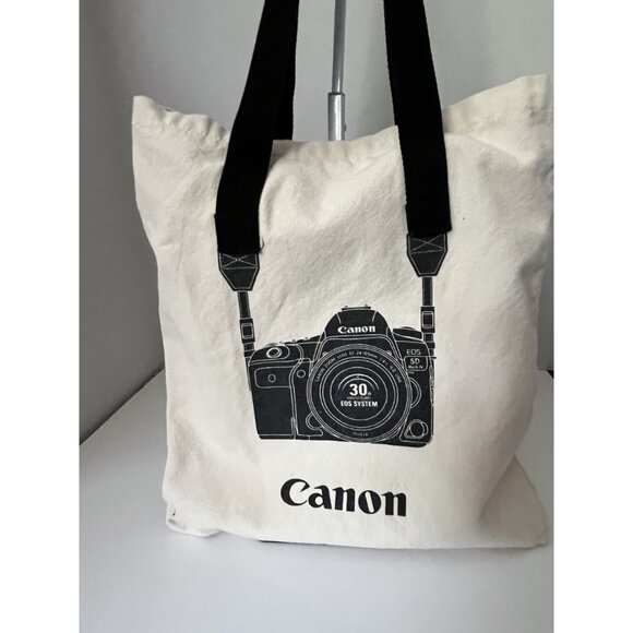 Vintage 30th Anniversary Canon Canvas Tote Bag With Camera Print 30 EOS System D - Picture 2 of 4